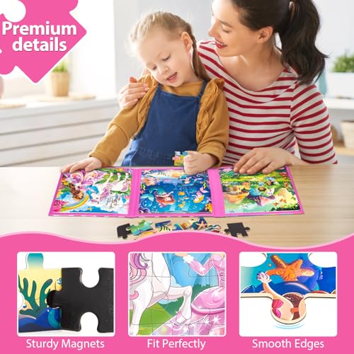 Princess Magnetic Mermaid Puzzles for Toddlers 3-5 Girls, 20-25-30 Pieces, Ages 4-6, Travel Entertainment Toys, Birthday Gifts - style: Girl
