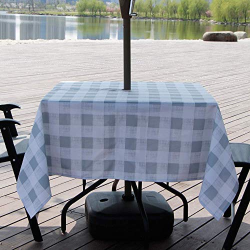 Melaluxe Spring/Summer Wrinkle-Free Waterproof Outdoor Tablecloth with Umbrella Hole and Zipper, Grey Checkered, 60-Inch-by-84 Rectangle - color: Grey Checkered, size: 60" x 84" (Rectangular)