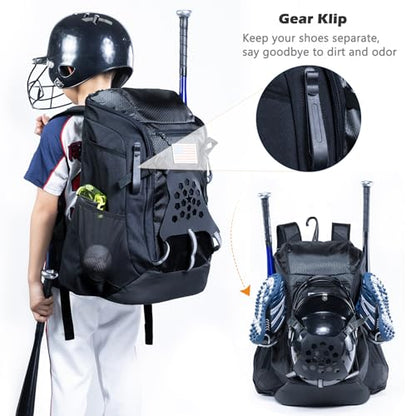 | Baseball Bag Softball Bat Bag, Double-layer Baseball Backpack Adult with Gear Klip To Hold Baseball Glove, Baseball Essential Gear, Youth Baseball Bag for Boys, Girls, Baseball Accessories - color: Black