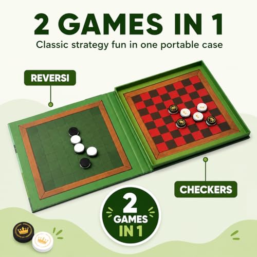 2-in-1 Checkers & Reversi Board Game | Magnetic Travel Games for Kids 8-12 | Plane Activities for Kids Ages 8-12 | Foldable Magnetic Checkers & Travel Activities - color: Reversi