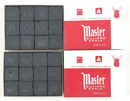 Made in the USA - 2 Boxes of Master Chalk - 24 Pieces for Pool Cues and Billiards Sticks Tips - color: Black