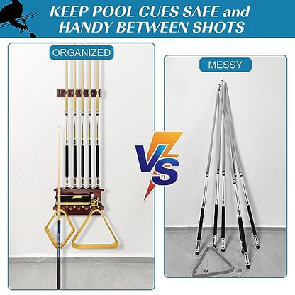 Pool Cue Rack Wall Mount Holder for 6 Sticks - Billiard Table Accessories Organizer, Burgundy - color: Burgundy