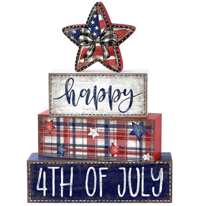 DIYDEC 4Pcs Memorial Day Table Decor 4th of July Patriotic Wood Signs Independence Tiered Tray Decor America Red Blue Centerpieces Signs for Farmhouse Holiday Tabletop Home Party Decoration - style: Independence Day Star