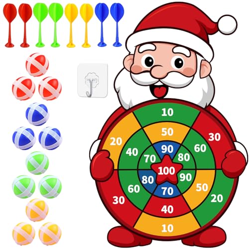 Valentine Gift for Kids, Pink Cartoon Dwarf Dart Board with 12 Sticky Balls Valentines Games, Large Kids Valentines Day Gifts for Boys Girls Toddlers, Valentines Games for Kids Party Classroom - style: Christmas Santa