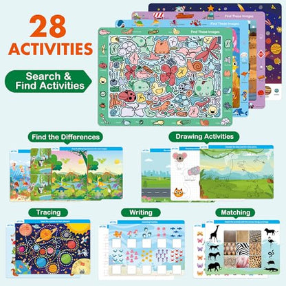 BenBen Preschool Learning Activities, 28 Pages, Search and Find Books, Travel Game for Road Trip, Kindergarten Educational Toys, Birthday Gift for Kids Toddlers Ages 3 4 5 6