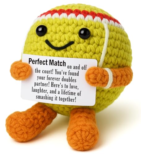 Mini Positive Crochet Tennis Ball Gifts for Women Men - Handmade Crochet Tennis Ball, Motivational Encouragement Christmas White Elephant Gift for Tennis Balls Lover Coworker Friend Coach - style: Love
