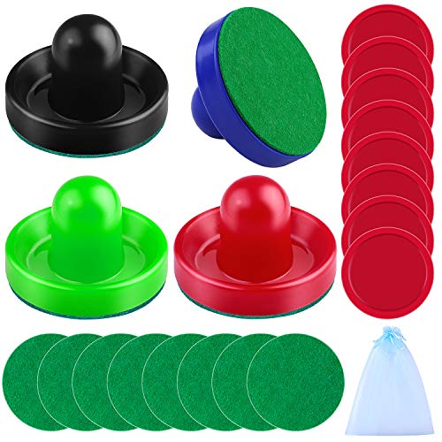URATOT Air Hockey Accessories - Pushers, Pucks & Paddles (4 Pushers, 8 Red Pucks, 8 Green Pads) - color: Red, Green, Royal Blue, Black