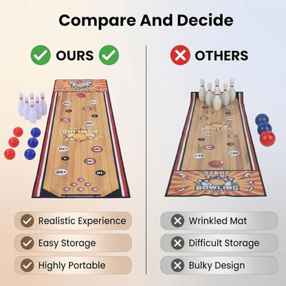 Drfeify Bowling Set, Indoor Bowling Game for Kids and Adults with Portable Mat, Tabletop Sports Toy for Family Party Game Night