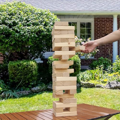 Tumbling Tower Giant 28" - Double-Sanded Smooth Natural Wood, 54 Blocks, Durable & Portable Carry Bag, Indoor & Outdoor, Family Party Game Age 8+