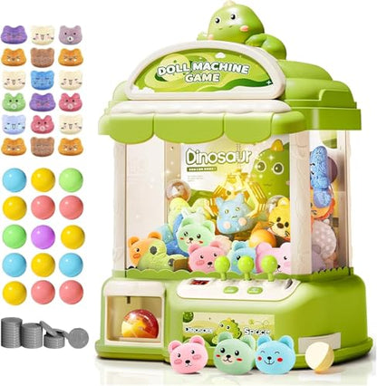 Large Claw Machine for Kids, Musical Electronic Arcade Game Console with Adjustable Sound, Christmas and Birthday Gift for Kids, Includes 30 Toys & 24 Game Coins & 20 Surprise Eggs - color: Green