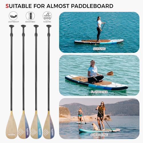 SUP Paddleboard Paddle with Carbon Fiber Shaft and Enhanced PP Blade, Adjustable Stand Up Paddle Board Paddle, 66-82" (170-210 cm), Bamboo Pattern Series - color: Bamboo&Geen Wave Pattern
