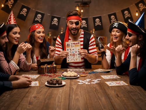 Pirate Party Game - Bingo Cards for Adults, 24 Players - color: Pirate