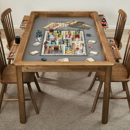 Board Game Table with Removable Table Top, Seats 4 to 6 Players with 57in x 33in Play Area, Includes Play Mat, Detachable Cup Holders and Dice Trays, Minimal Assembly Required - color: Warm Walnut