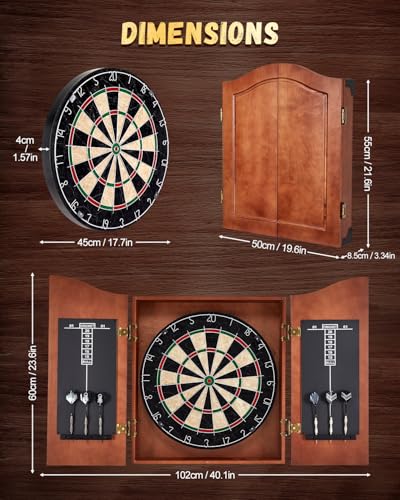 Sisal Dart Board Cabinet Sets, Decorative Dart Boards for Adults [6*Steel Darts] - Wooden Dartboard Cabinet with Integrated Scoreboard for Family Game Rooms - style: APRICOT