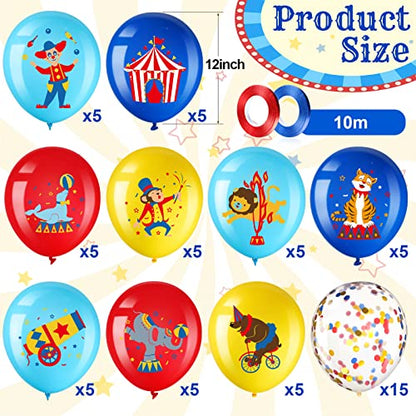 60 Pack Carnival Theme Party Balloons Decorations 12 Inch Latex Confetti Circus Animal Balloons Red Yellow and Blue Circus Decorations for Carnival Birthday Clown Party Showman Supplies