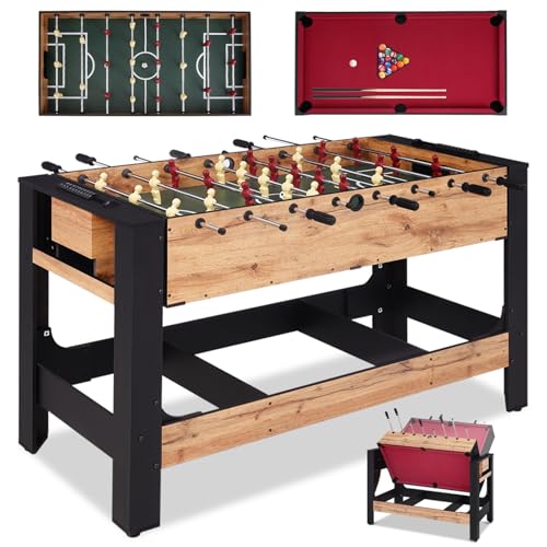54" 2-in-1 Swivel Multi Game Table, Large Size Combo Game Table Set for Kids, Adults, Indoor and Outdoor Arcade Sports Table with Billiards/Pool, Foosball for Family, Game Room