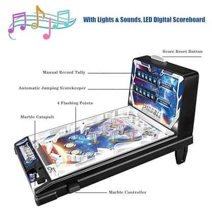 Electronic Tabletop Pinball Game - Retro Arcade Machine with Lights, Sounds and Scoreboard, Desktop Ball Shooting Toy for Family Kids, Birthday Party