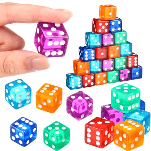 Seenelling 36 Piece 19 mm Casino Style Craps Dice Sets Acrylic and Translucent D6 Dice, Square W/Rounded Edge for Casino, Craps, Table Games and Board Games (Classic Color) - color: Classic Color