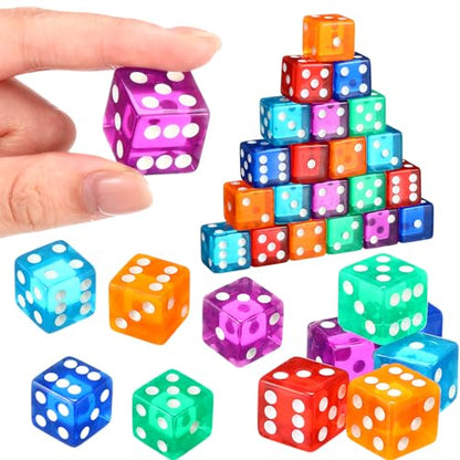 Seenelling 36 Piece 19 mm Casino Style Craps Dice Sets Acrylic and Translucent D6 Dice, Square W/Rounded Edge for Casino, Craps, Table Games and Board Games (Classic Color) - color: Classic Color