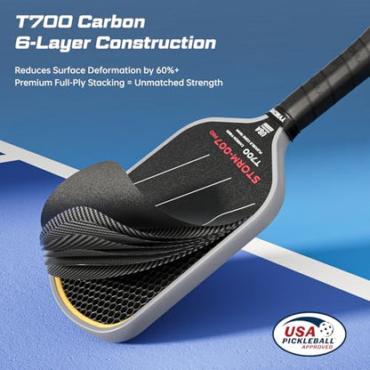 YVmove USAPA Approved Raw Carbon Fiber Pickleball Paddle, 16mm Thermoformed Pickleball Racket with High Spin & Extended Grip, Professional Pickleball Paddle for Control and Power - color: Classic Black