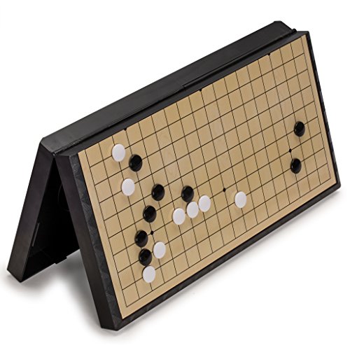 Yellow Mountain Imports Large Magnetic 19x19 Go Game Set Board (14.6-Inch) with Single Convex Stones - Folding, Portable, and Travel Ready Set - size: 14.6 x 14.6 x 1.1 inches