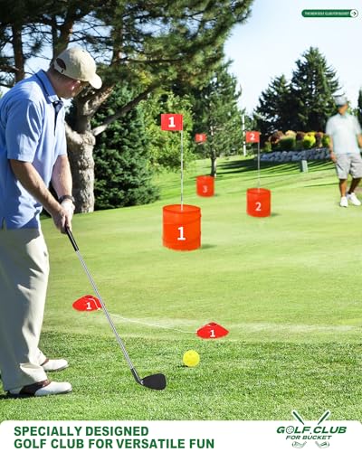Golf Bucket Yard Game, 6 Hole Beach Golf Set with 2 Clubs, Portable Outdoor Indoor Golf Chipping Game for Family, Lawn Park Camping Party with Carry Bag and Scoreboard (6 Golf Sets)