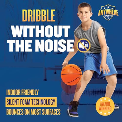 Anywhere Ball, Silent Basketball, Airless Foam for Indoor Training, Dribbling, and Realistic Bounce - style: Full Regulation Size