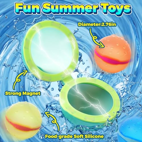 24 PCS Reusable Water Balloons, Magnetic Self-Sealing Refillable Water Bombs,Water Toys for Kids Outdoor Summer Pool Beach (24 PCS) - color: 24 Pcs