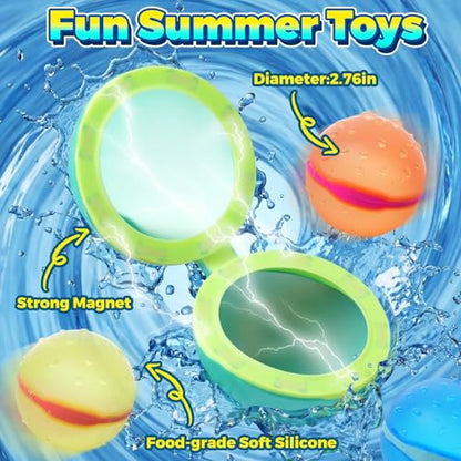 24 PCS Reusable Water Balloons, Magnetic Self-Sealing Refillable Water Bombs,Water Toys for Kids Outdoor Summer Pool Beach (24 PCS) - color: 24 Pcs
