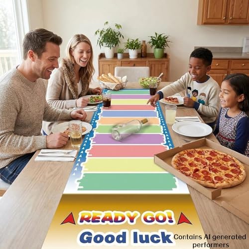 Interactive Giant Party Race Track Mat (59x19.69 Inch), Writeable Reward/Punishment Game Pad for Adults & Kids, Fun Game Night Supplies for Family Gatherings & Parties