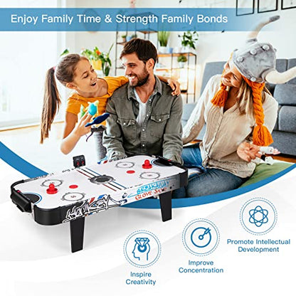 GYMAX Air Hockey Table, 42” Table Top Air Hockey with 2 Pucks, 2 Pushers, LED Scoreboard, Mini Air Hockey Arcade Table Game Room, Dorm Room, Club, Family Recreation Game