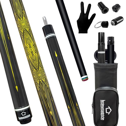 HomeSeason Fiberglass Pool Cue Stick 21oz Cue Sticks 58" Professional Low Deflection Billiard with Screw-in Extension and Leather Bag - color: 21oz(Gold）