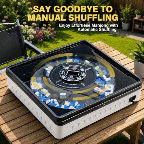 Portable Automatic Mahjong Table, Hand-held Mini-Mahjong, Automatic Mahjong, Foldable Mahjong Table w/American&Chinese -Style Magnetic Tiles, for Outdoor & Home Fun (White) - color: A-white&american and Chinese Mahjong Tiles