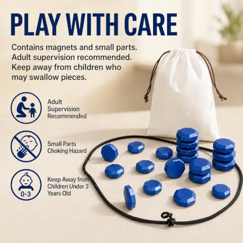 Magnetic Chess Game with Full Size Stones, Blue Magnet Game with String for Kids Adults, 2-4 Player Family Party Travel Camping Board Game, Screen-Free Strategy Puzzle Toy Gift by Sooshoom - color: Blue