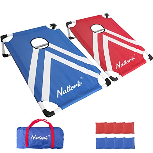 Portable Cornhole Set with 2 Collapsible Cornhole Boards, 8 Cornhole Bean Bags and Carrying Case for Yard Toss Game, Indoor Outdoor Camping Games for Family Parties (3 x 2-feet) - color: Blue Red