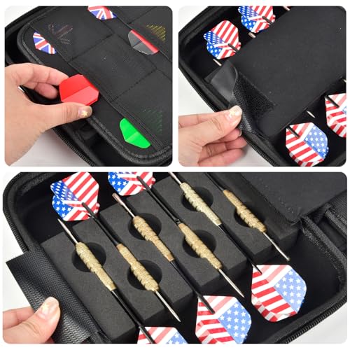 Boobowl Hard Dart Case for Steel and Soft Tip Darts, Holds 12 Darts | Hard EVA Case With 12 Dart Slots, 6 Mesh Pockets And Zipper Storage For Flights, Tips And Shafts; Case Only - Black - size: Full black L