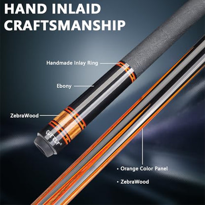CUEELF Professional Pool Cue Stick – Handmade, Low Deflection | Solid Brass Joint Low Deflection Shaft 12.5mm Pro Tip & Inlay Ring Leather Non-Slip Wrap Precision Balanced - color: CJ-SH-06