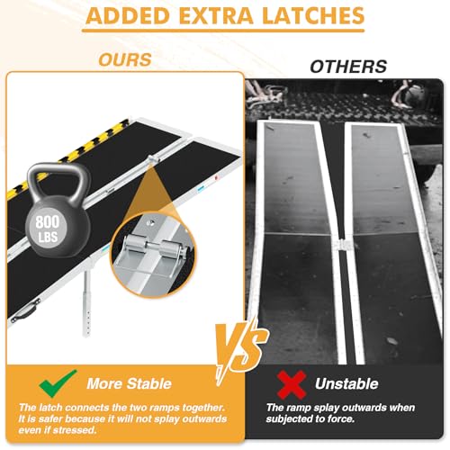 7ft Portable Wheelchair Ramp, Non-Slip Aluminum Folding Handicap with Support Legs & Latch, Threshold Ramp Suitable for 7" -21" Height Suitable for Home Steps, Stairs, Doorways, Car, Curbs - size: 7FT Using Height "-21"