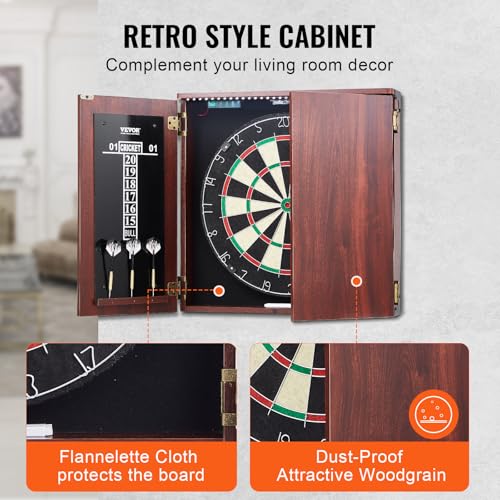 VEVOR Dart Board Cabinet Set, Multiple Styles Ready-to-Play Bundle Official Size, Steel Tip Dart Hideaway Cabinet, Features Easy Assembly, Complete with All Accessories, Perfect for Cricket Games - size: 43.3" x 21.3" x 4.3", style: Hideaway Style w/Light