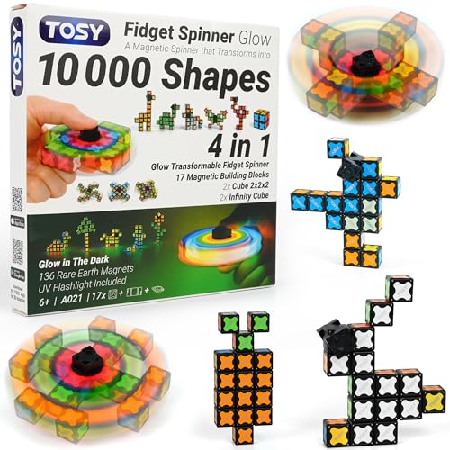 TOSY Magnet Fidget Spinner Glow - 16 Blocks, 3in1 Toy: Transformable Fidget Spinner, Infinity/Puzzle Cube, Easter Basket Stuffers Gift for Kids/Adults, Glowing STEM Sensory Stress Relief - color: Glow B