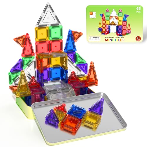 ORZbb 65PCS Mini Magnetic Tiles Toddler Travel Essentials Set with Case, Magnetic Building Blocks Sensory Montessori Preschool Learning Toys Gifts for 3-8 Year Old Boys Girls - color: Color-20