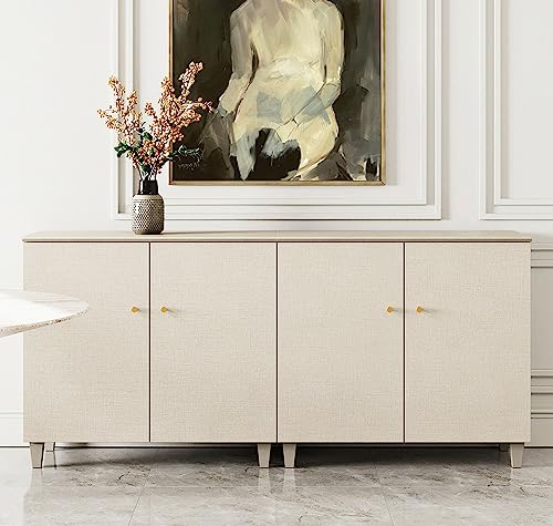 WAMPAT Modern Buffet Cabinet, 70.8" Wood Large Credenza with 4 Doors, Beige | 2-In-1 Kitchen Storage Sideboard w/ Solid Wood Legs, 6 Compartments, Coffee Bar Server for Dining Room, Living Room, Hallway - color: Beige, size: 70.8" W
