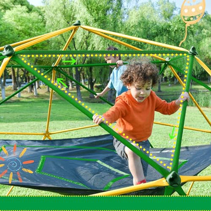 Merax 12FT Climbing Dome with Hammock, Outdoor Geometric Dome Climber Play Center for Kids 3-10 Supporting 1000 lbs, Easy Assembly Jungle Gym - style: 12FT Yellow & Green