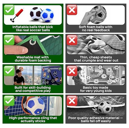 StickySoccer Indoor & Outdoor Soccer Game – Sticky Soccer Ball Target Mat for Kids - 6 Game Modes, 2 Inflatable Balls, Hook & Loop Straps & Carry Case - Boys & Girls Ages 4-12