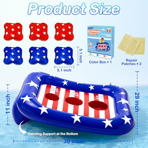 AURASUN Kids Fun Pool Toys, Inflatable Pool Cornhole Game Floating, 4th of July American Flag Water Game, Swimm Pool Games for Kids Adults, Outdoor Summer Party Gift 3-12 Year Boy Girl Teen Family - style: America Flag Cornhole Board