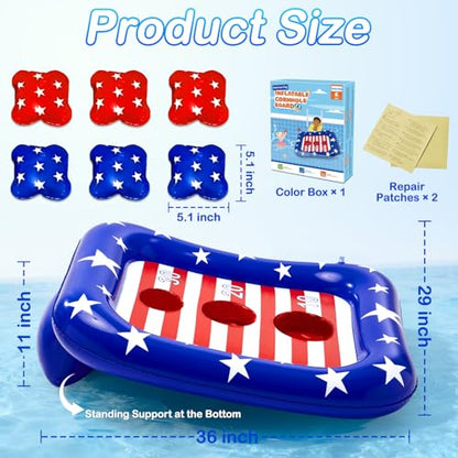 AURASUN Kids Fun Pool Toys, Inflatable Pool Cornhole Game Floating, 4th of July American Flag Water Game, Swimm Pool Games for Kids Adults, Outdoor Summer Party Gift 3-12 Year Boy Girl Teen Family - style: America Flag Cornhole Board