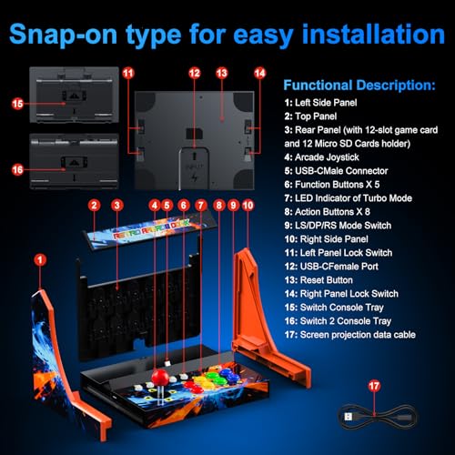 Retro Arcade Machine for Switch/OLED/Switch 2 with Screenshot Icon Button, Orange and Blue (Screen Not Included) - color: Orange and Blue