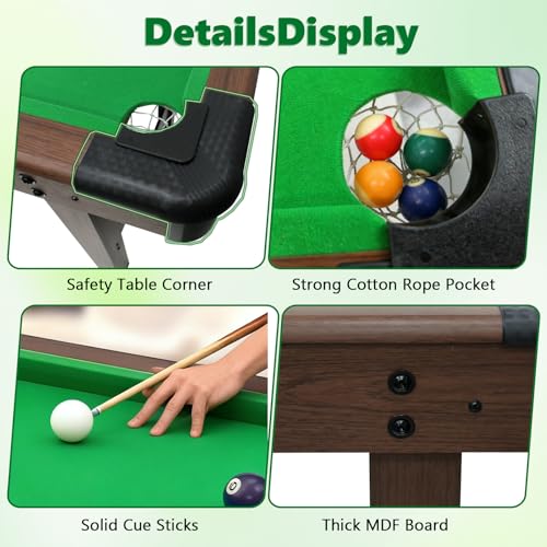48" Pool Table Portable Billiard Table for Kids & Adults with 2 Cues, Triangle Rack, Compact Wooden Game Table for Home, Game Room, Indoor & Outdoor