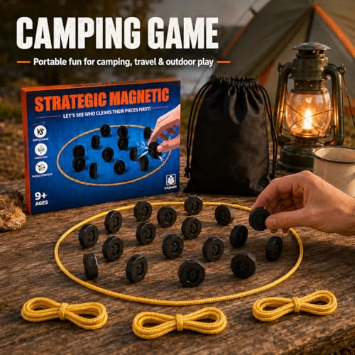 Magnet Game with String, 20 Full-Size Magnetic Stones & 3 Ropes, Portable Magnetic Chess Strategy Game for Family Game Night, Party, Travel, Camping, Kids, Teens & Adults