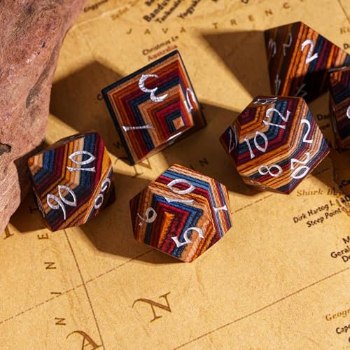 Wooden Dice Set Yellow Striped DND Dice Natural Wood for Role Playing Games and Tabletop Game - color: Yellow Striped/Silver